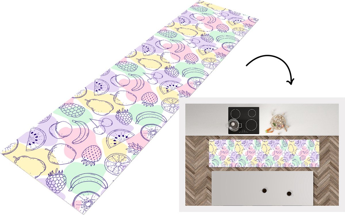 KitchenYeah Keukenloper - Loper keuken - Patroon - Eten - Zomer - 240x60 cm - Keukenloper vinyl Multicolor