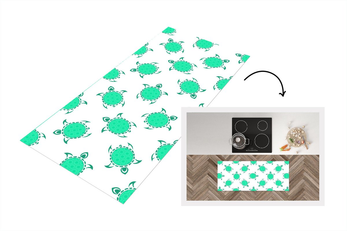 KitchenYeah Keukenloper - Loper keuken - Patroon - Schildpad - Groen - Keukenloper vinyl Multicolor