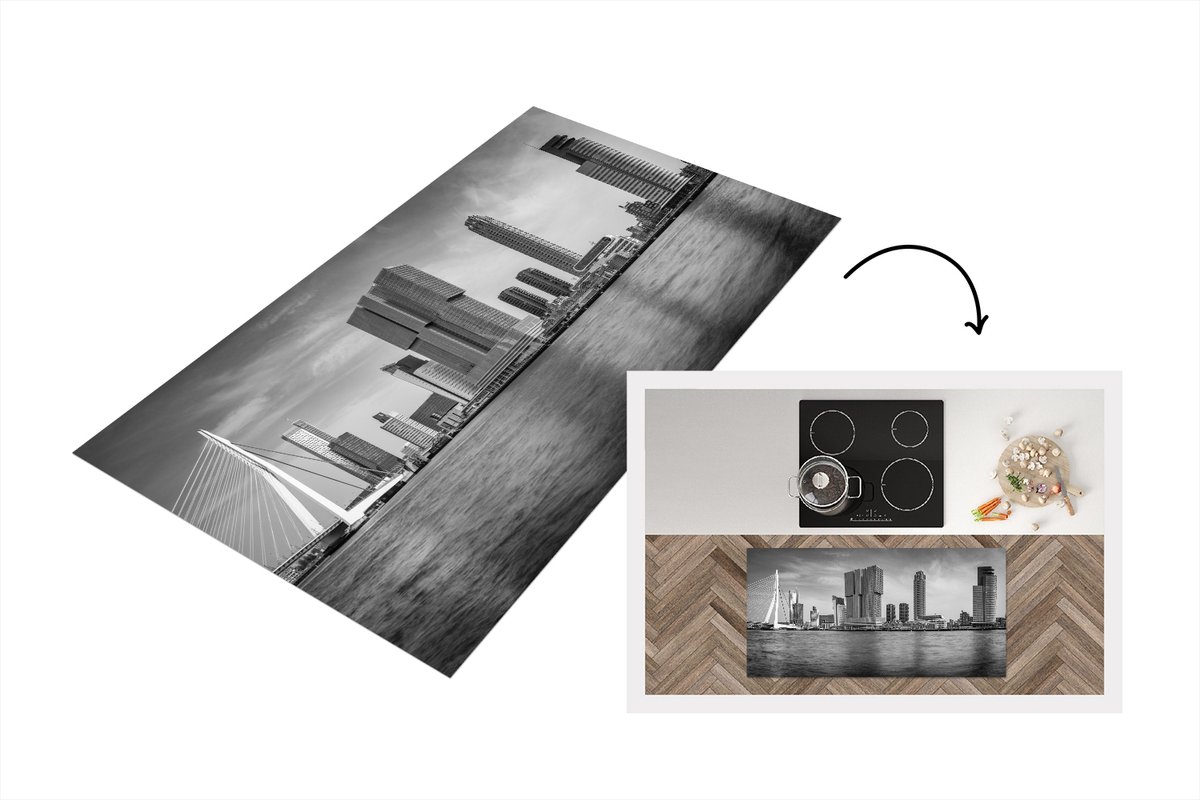 KitchenYeah Keukenloper - Loper keuken - Rotterdam - Erasmus - Brug - Zwart - Wit - 120x60 cm - Keukenloper vinyl Multicolor