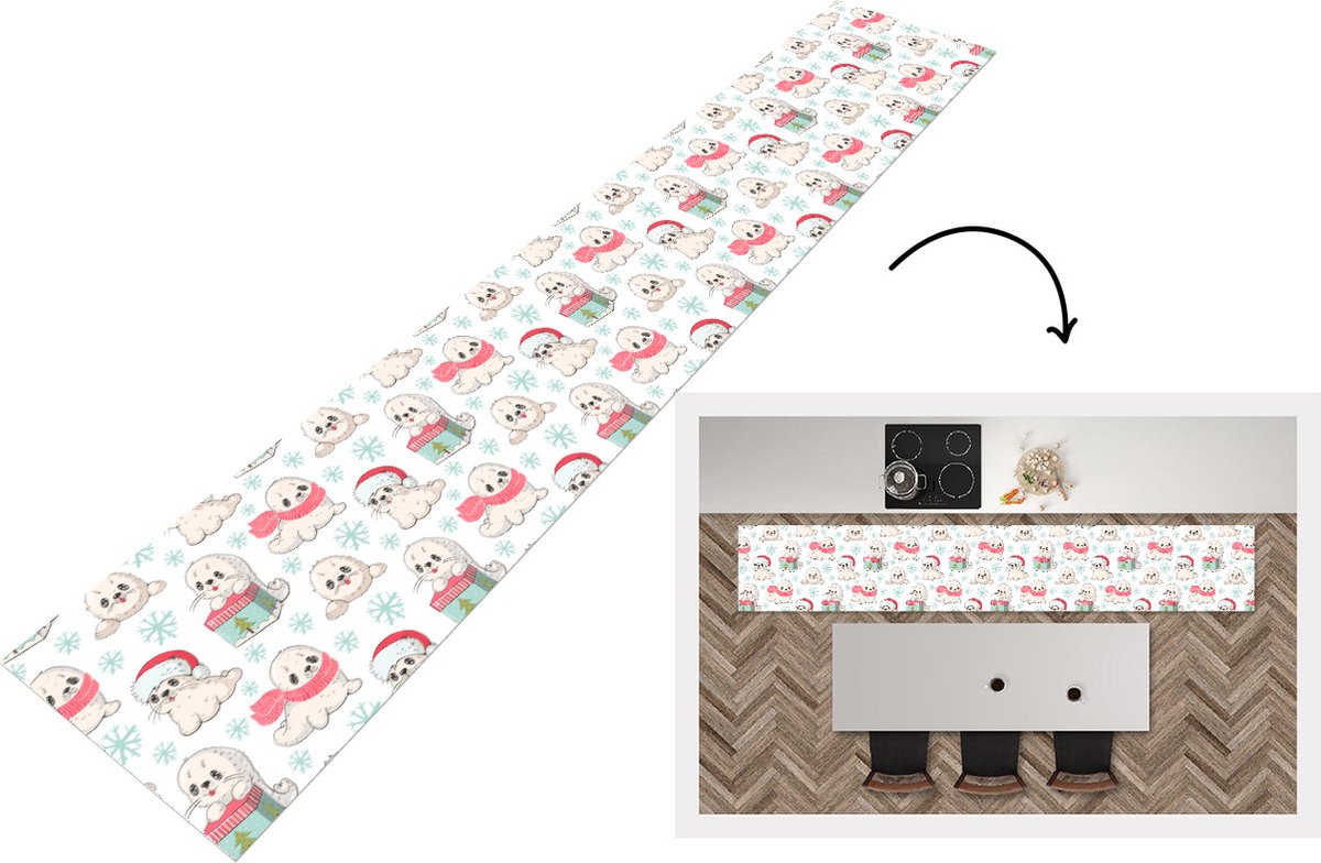 KitchenYeah Keukenloper - Loper keuken - Zeehonden - Kinderen - Kerst - Winter - Patroon - Keukenloper vinyl multicolor, foto 5
