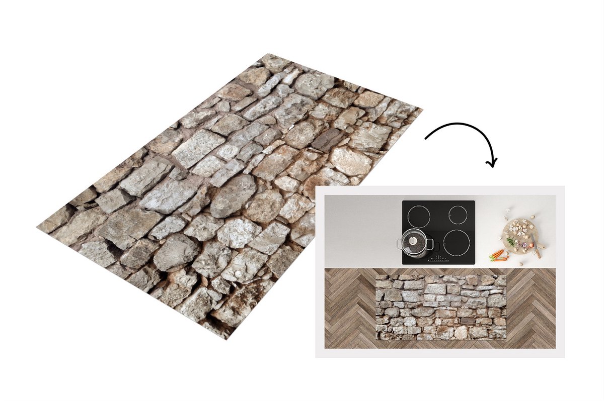 KitchenYeah Keukenloper - Loper keuken - Keien - Middeleeuwen - Oud - 120x60 cm - Keukenloper vinyl Multicolor