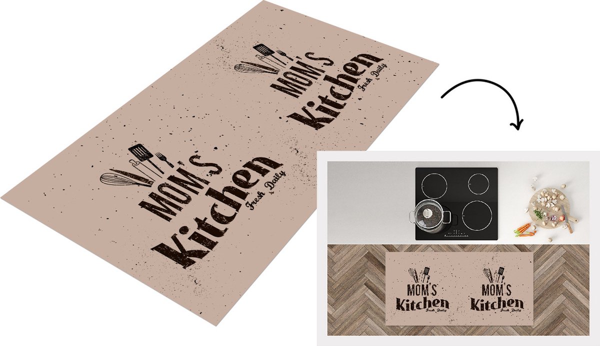 KitchenYeah Keukenloper - Loper keuken - Keuken - Moeder - Vintage - 120x60 cm - Keukenloper vinyl - Cadeau voor vrouw Multicolor