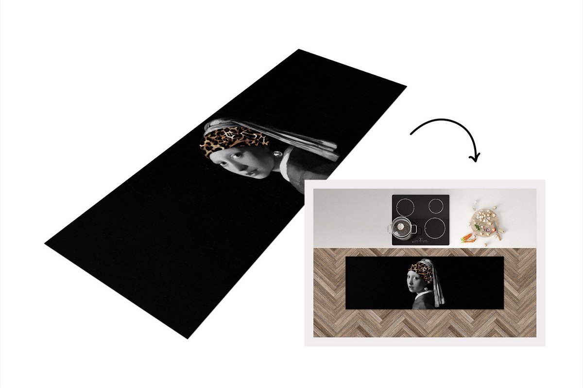KitchenYeah Keukenloper - Loper keuken - Oude meesters - Meisje met de parel - Panter - 180x60 cm - Keukenloper vinyl Multicolor