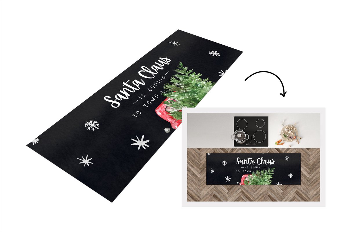 KitchenYeah Keukenloper - Loper keuken - Kerstman - Spreuken - Santa Claus is coming to town - Kerst - Quotes - 180x60 cm - Keukenloper vinyl Multicolor