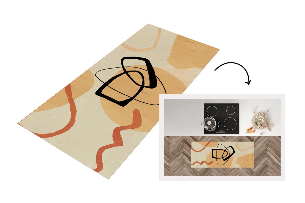 KitchenYeah Keukenloper - Loper keuken - Vormen - Abstract - Bruin - 120x50 cm - Keukenloper vinyl Multicolor