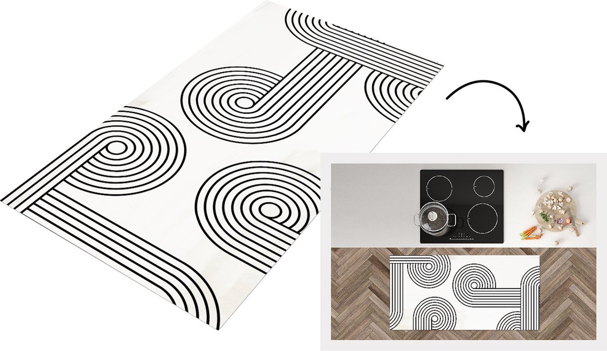 KitchenYeah Keukenloper - Loper keuken - Abstract - Figuren - Zwart - Wit - Keukenloper vinyl, foto 2