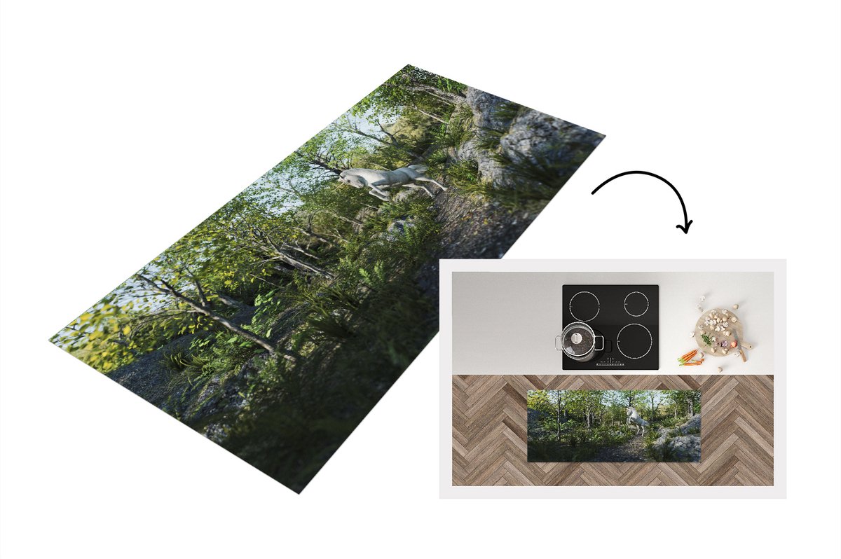 KitchenYeah Keukenloper - Loper keuken - Eenhoorn in een bos - Keukenloper vinyl Multicolor