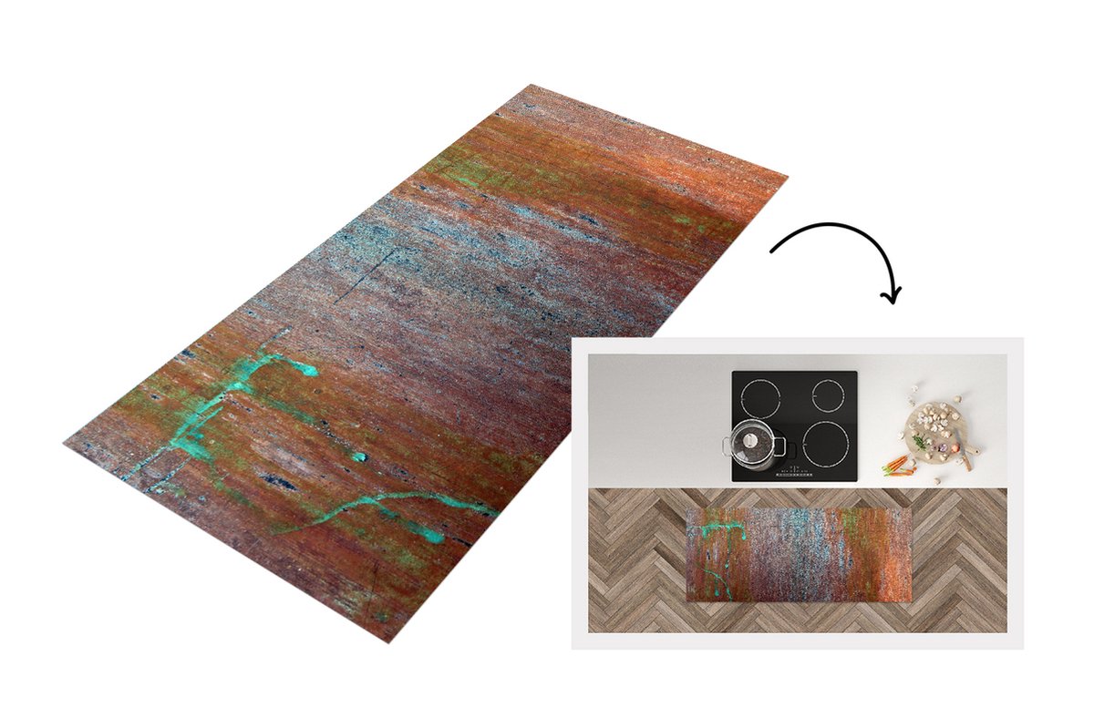 KitchenYeah Keukenloper - Loper keuken - Plaat met koperen structuur uit een werkplaats - Keukenloper vinyl Multicolor