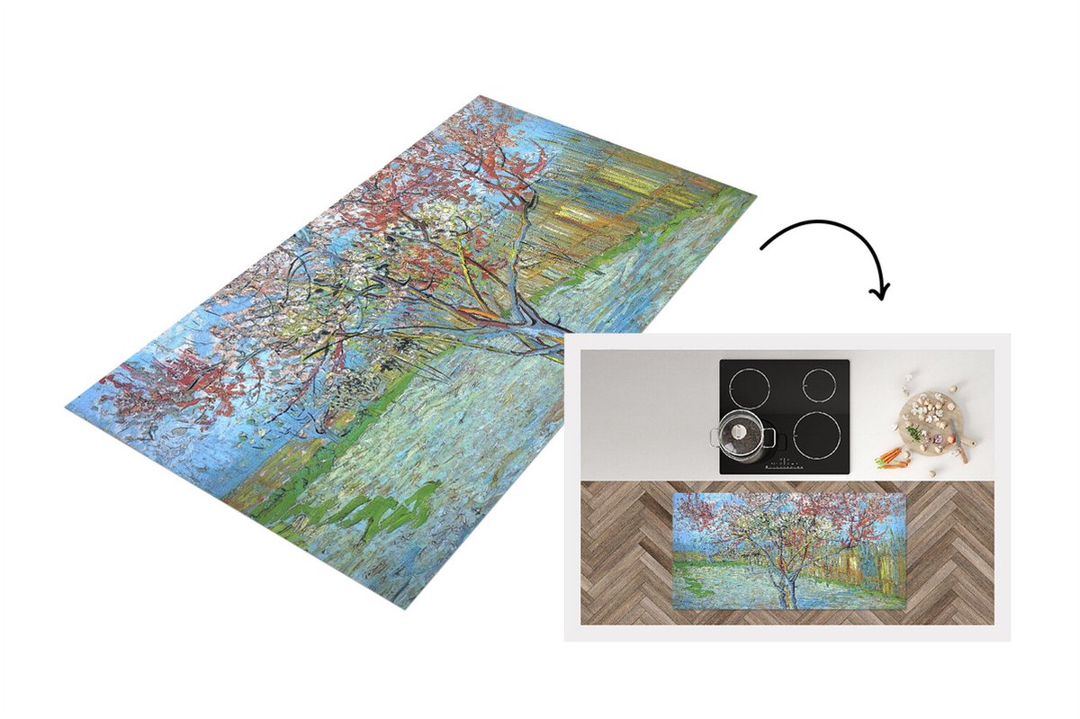 KitchenYeah Keukenloper - Loper keuken - De roze perzikboom - Vincent van Gogh - 120x60 cm - Keukenloper vinyl Multicolor