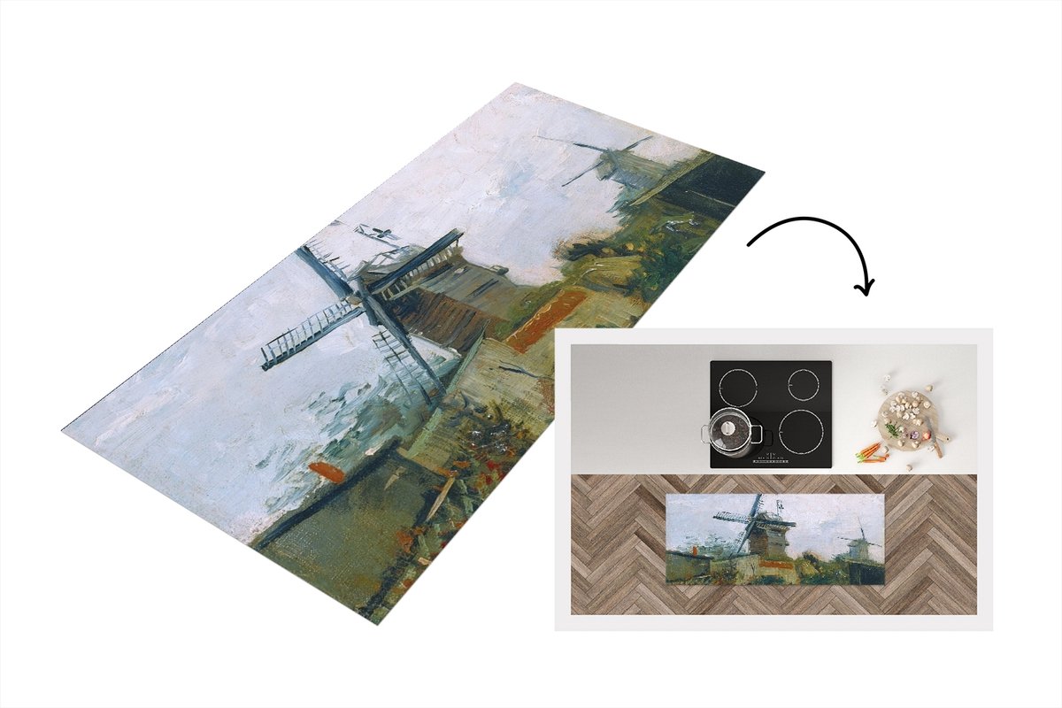 KitchenYeah Keukenloper - Loper keuken - Molens op de Montmartre - Vincent van Gogh - 120x50 cm - Keukenloper vinyl Multicolor