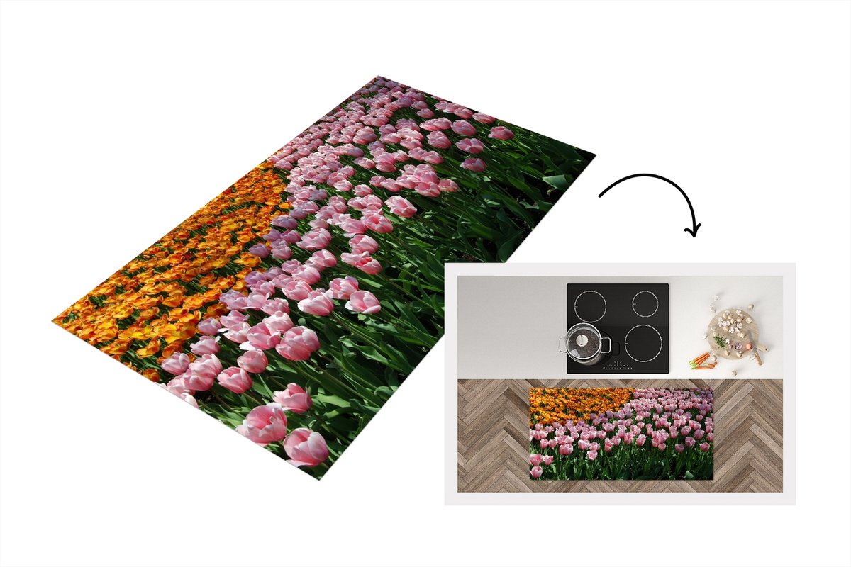 KitchenYeah Keukenloper - Loper keuken - Gekleurde tulpen in de Keukenhof - 120x60 cm - Keukenloper vinyl Multicolor
