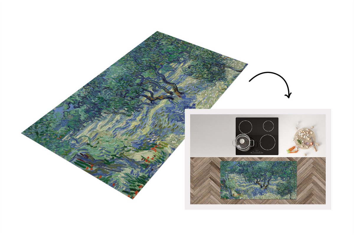 KitchenYeah Keukenloper - Loper keuken - De Olijfgaard - Vincent van Gogh - 120x60 cm - Keukenloper vinyl Multicolor