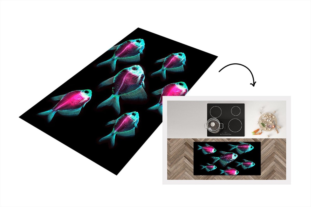KitchenYeah Keukenloper - Loper keuken - Vis - Paars - Blauw - 120x60 cm - Keukenloper vinyl Multicolor