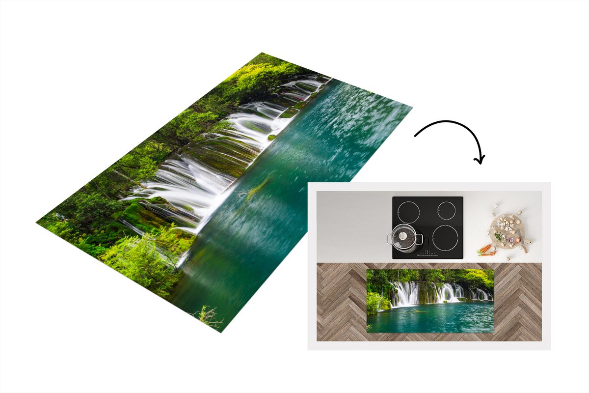 KitchenYeah Keukenloper - Loper keuken - De groene natuur boven de watervallen in het Thaise nationaal park Erawan - 120x60 cm - Keukenloper vinyl Multicolor
