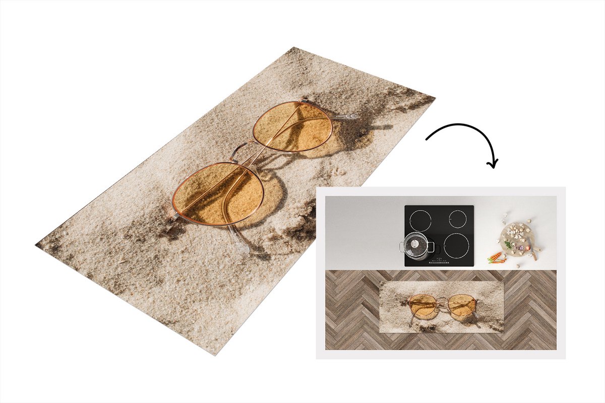 KitchenYeah Keukenloper - Loper keuken - Zonnebril - Zand - Strand - Keukenloper vinyl Multicolor