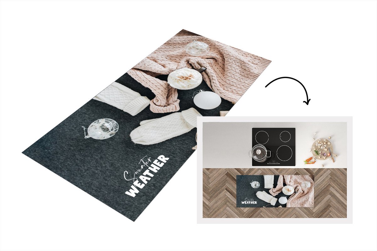 KitchenYeah Keukenloper - Loper keuken - Winter - Quote - Trui - 120x50 cm - Keukenloper vinyl Multicolor