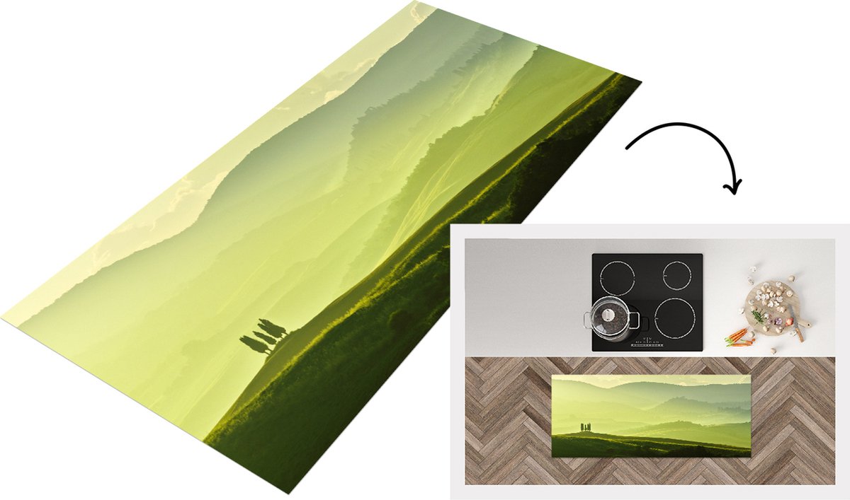 KitchenYeah Keukenloper - Loper keuken - Toscane - Heuvels - Groen - 120x50 cm - Keukenloper vinyl Multicolor