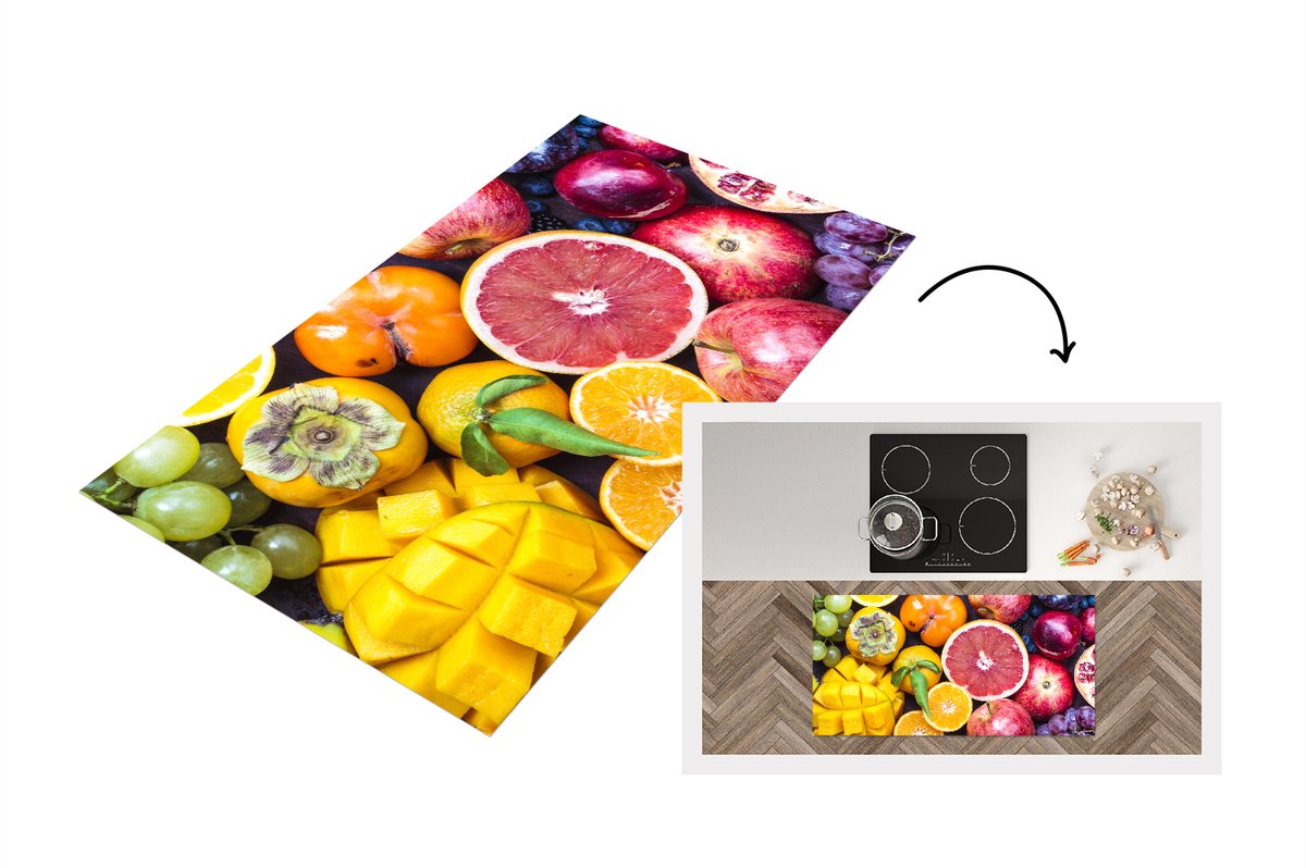 KitchenYeah Keukenloper - Loper keuken - Fruit - Regenboog - Kleuren - 120x60 cm - Keukenloper vinyl Multicolor