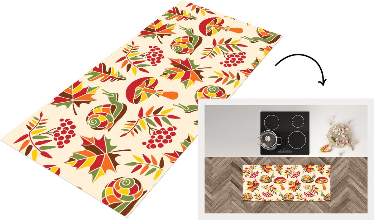 KitchenYeah Keukenloper - Loper keuken - Herfst - Slakken - Patroon - 120x50 cm - Keukenloper vinyl Multicolor