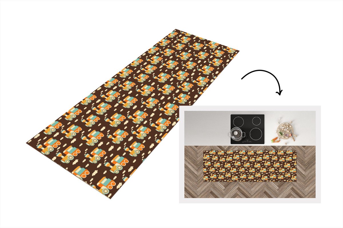 KitchenYeah Keukenloper - Loper keuken - Patronen - Trein - Vintage - 180x60 cm - Keukenloper vinyl Multicolor