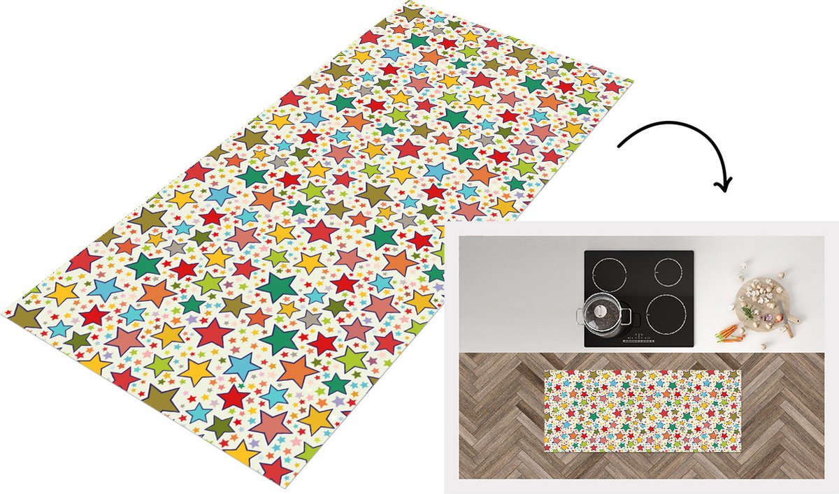 KitchenYeah Keukenloper - Loper keuken - Patronen - Sterren - Kleuren - 120x50 cm - Keukenloper vinyl Multicolor