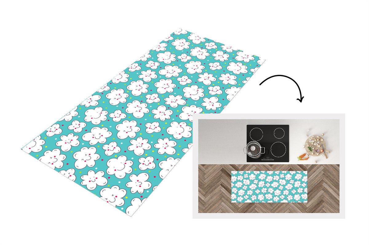 KitchenYeah Keukenloper - Loper keuken - Patronen - Wolk - Lucht - 120x50 cm - Keukenloper vinyl Multicolor