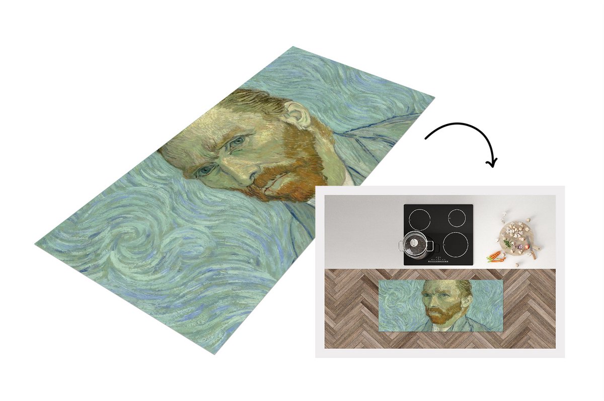 KitchenYeah Keukenloper - Loper keuken - Zelfportret - Vincent van Gogh - 120x50 cm - Keukenloper vinyl Multicolor