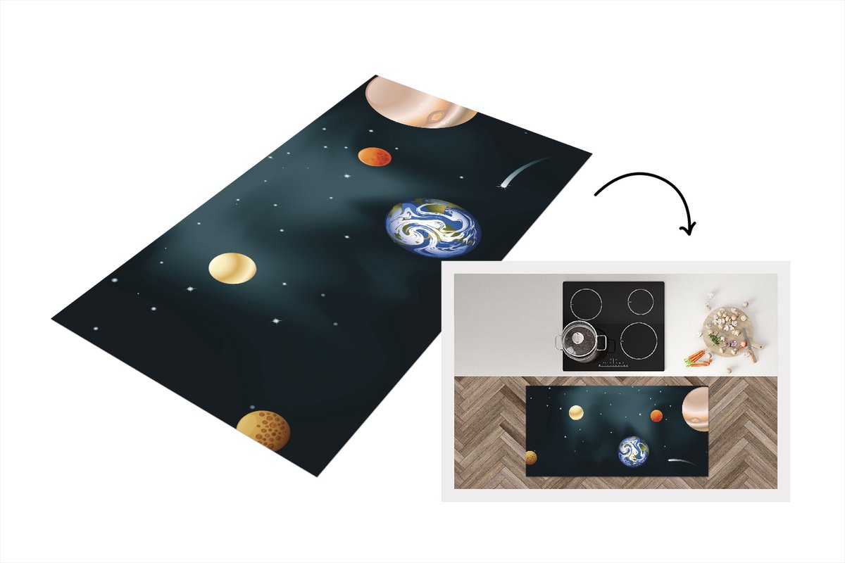 KitchenYeah Keukenloper - Loper keuken - het zonnestelsel met onze planeet - 120x60 cm - Keukenloper vinyl Multicolor