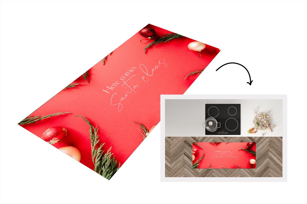 KitchenYeah Keukenloper - Loper keuken - Kerst - Santa - Rood - Keukenloper vinyl Multicolor