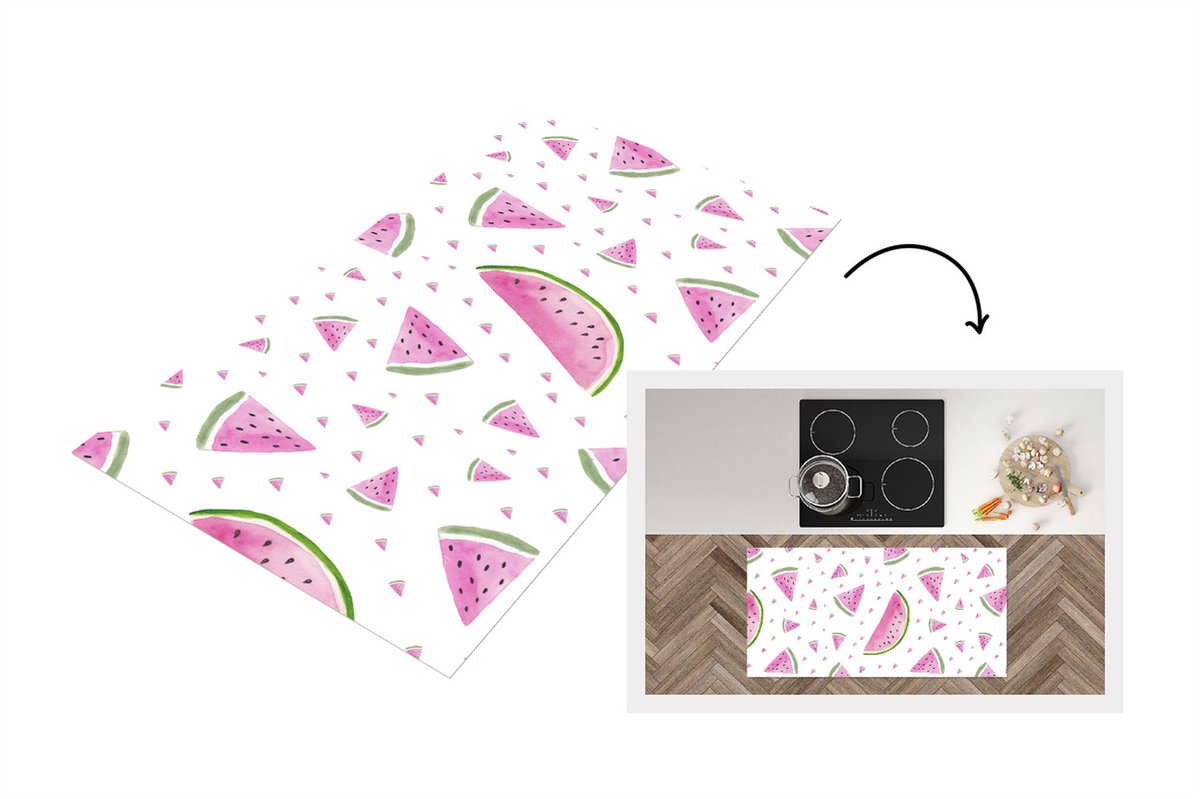 KitchenYeah Keukenloper - Loper keuken - Watermeloen - Waterverf - Sjablonen - Keukenloper vinyl multicolor, foto 2