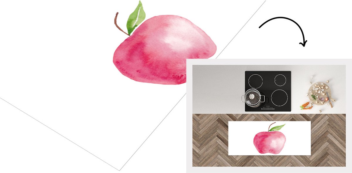 KitchenYeah Keukenloper - Loper keuken - Appel - Aquarelverf - Wit - 120x50 cm - Keukenloper vinyl Multicolor
