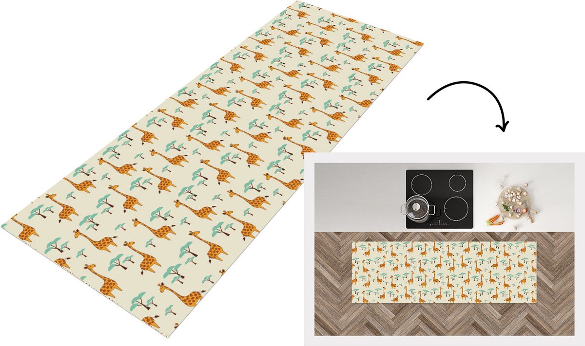 KitchenYeah Keukenloper - Loper keuken - Giraffe - Dieren - Patronen - 150x50 cm - Keukenloper vinyl Multicolor