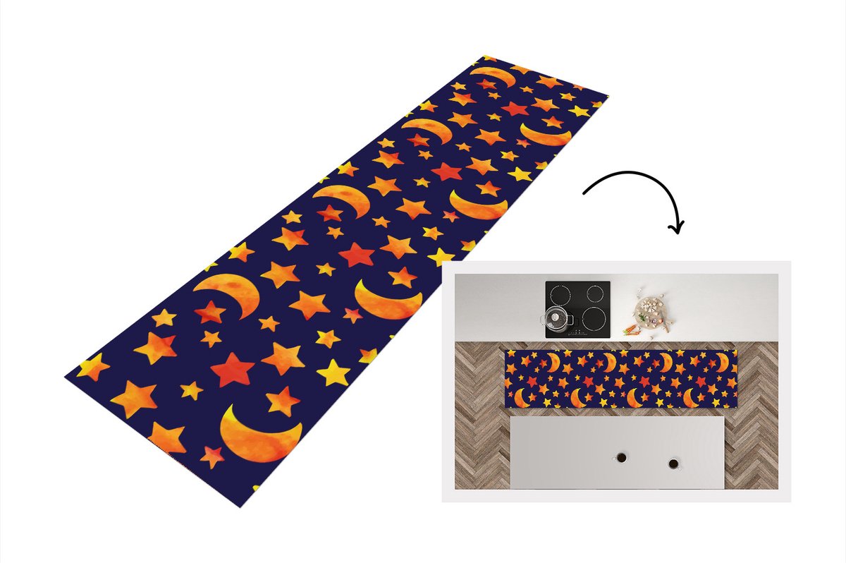 KitchenYeah Keukenloper - Loper keuken - Sterren - Nacht - Patronen - Kind - 200x50 cm - Keukenloper vinyl Multicolor