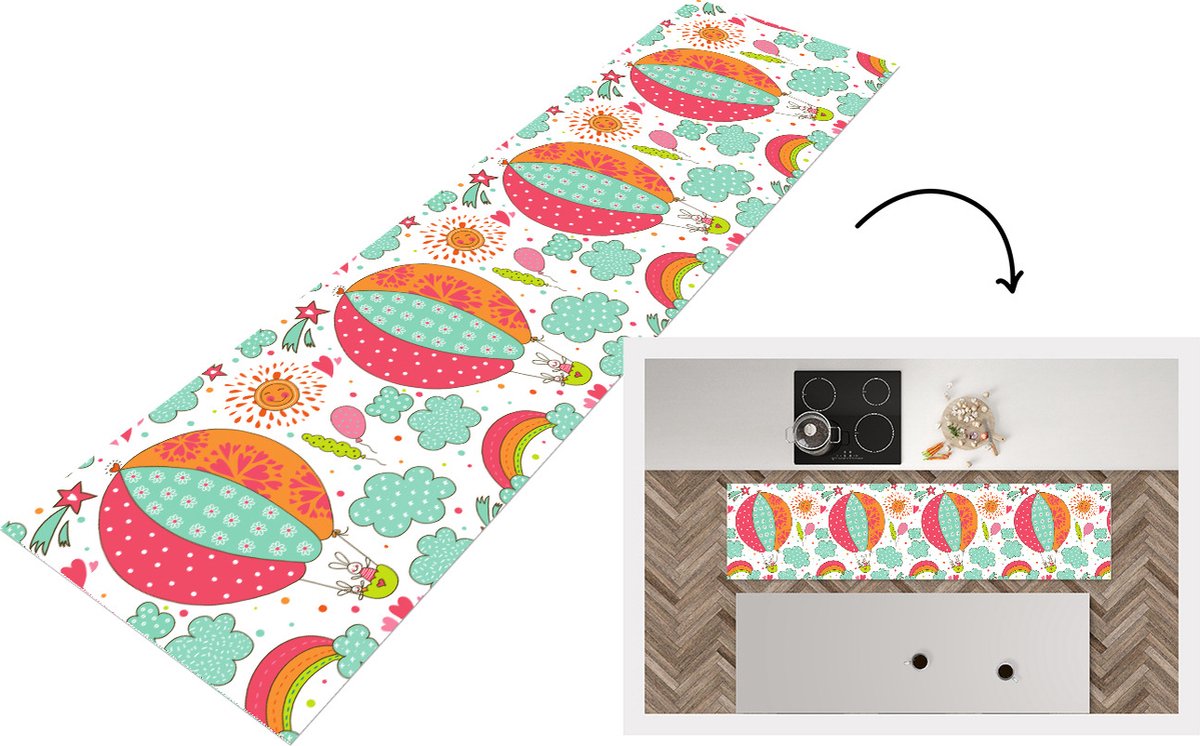 KitchenYeah Keukenloper - Loper keuken - Konijn - Patroon - Baby - 200x50 cm - Keukenloper vinyl Multicolor