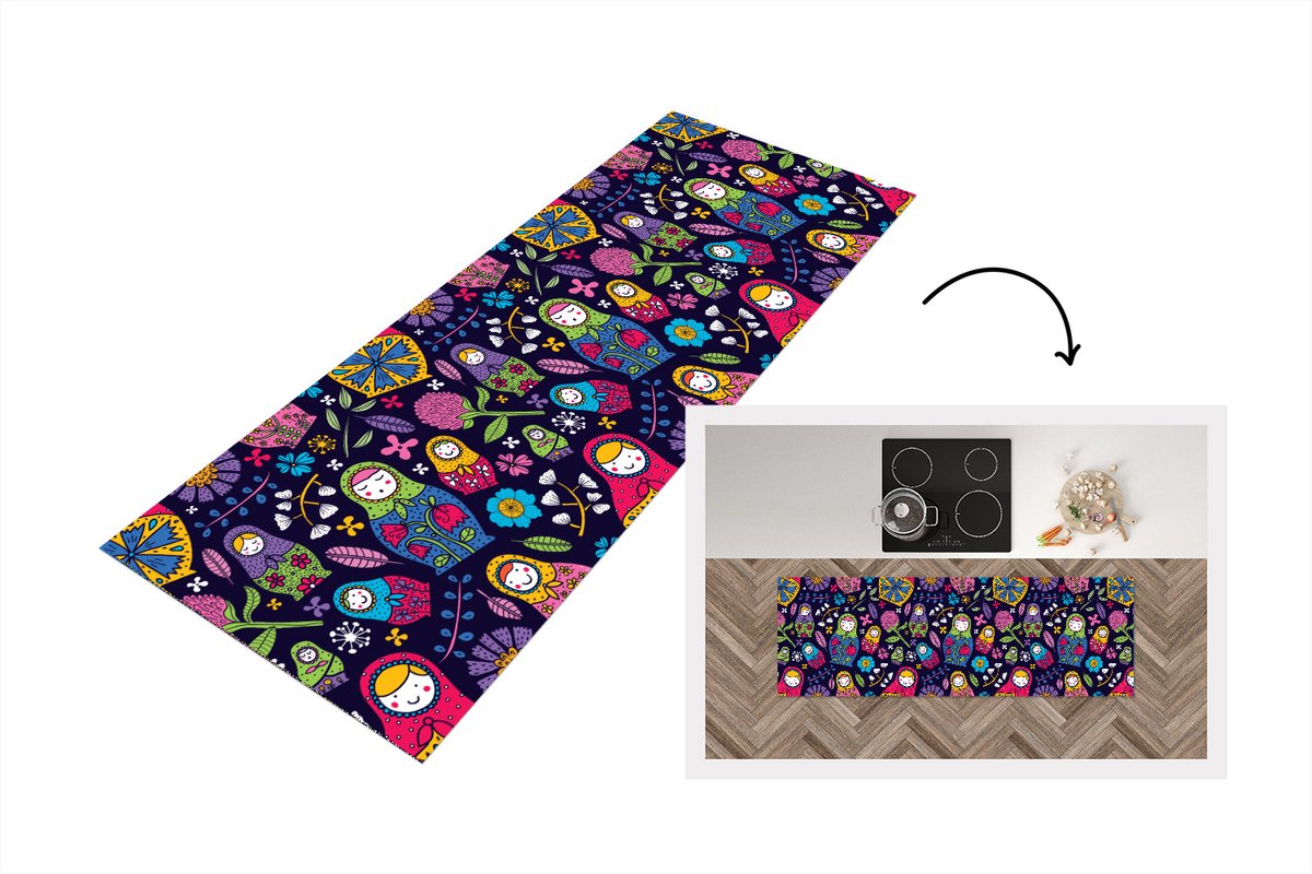 KitchenYeah Keukenloper - Loper keuken - Matroesjka - Rusland - Bloemen - Keukenloper vinyl multicolor, foto 3