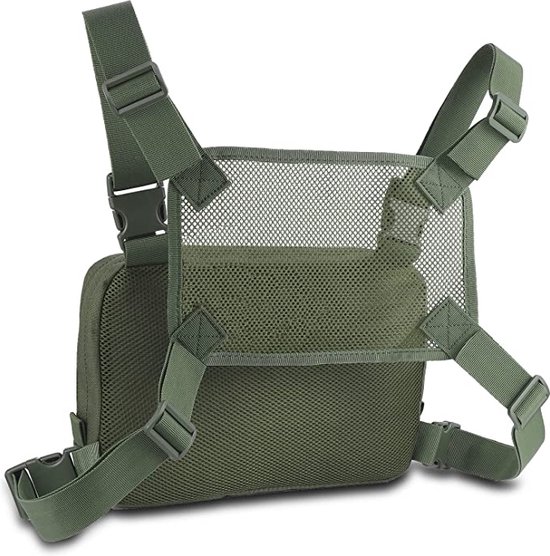 Wiserset Tactische borstzak voor heren en dames, lichte loopborstzak met extra opbergruimte, loopvest met telefoonhouder, eenheidsmaat, verstelbare borstzak voor outdoor en sport, zwart
