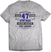 47 Jaar Legend - Feest kado T-Shirt Heren / Dames - Antraciet Grijs / Donker Blauw - Perfect Verjaardag Cadeau Shirt - grappige Spreuken, Zinnen en Teksten. Maat M