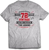 72 Jaar Legend - Feest kado T-Shirt Heren / Dames - Antraciet Grijs / Rood - Perfect Verjaardag Cadeau Shirt - grappige Spreuken, Zinnen en Teksten. Maat XL