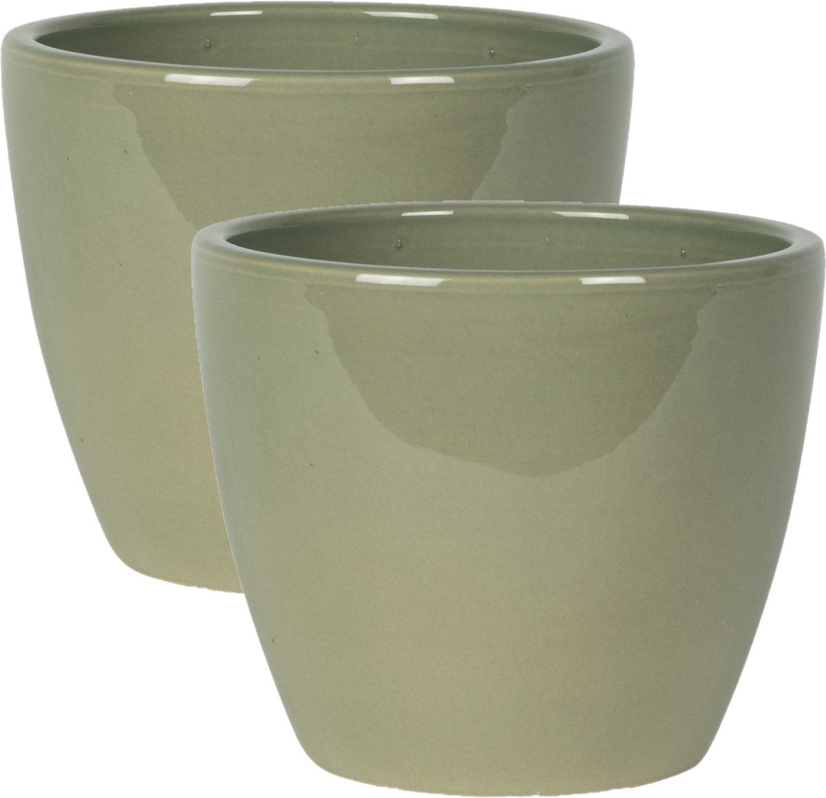 Ter Steege Bloempot - 2x - groen - Scandinavische look - glanzend - keramiek - 18 x 16 cm