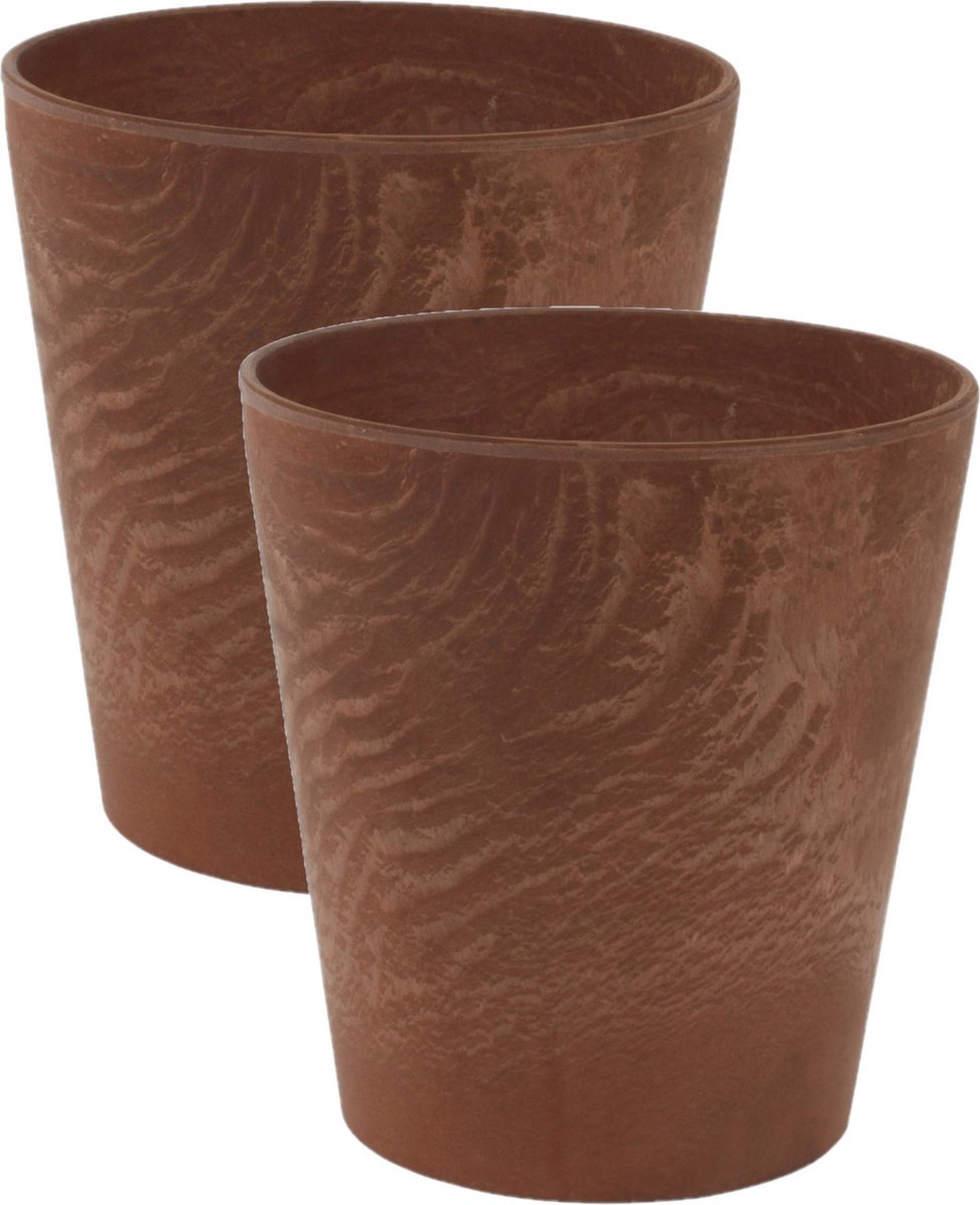 Ter Steege Plantenpot/bloempot - 3x - natuursteen look terra - D17 x H15 cm