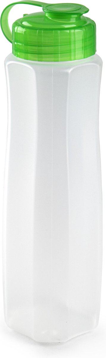 Kunststof waterfles 1000 ml transparant met dop groen - Drink/sport/fitness flessen