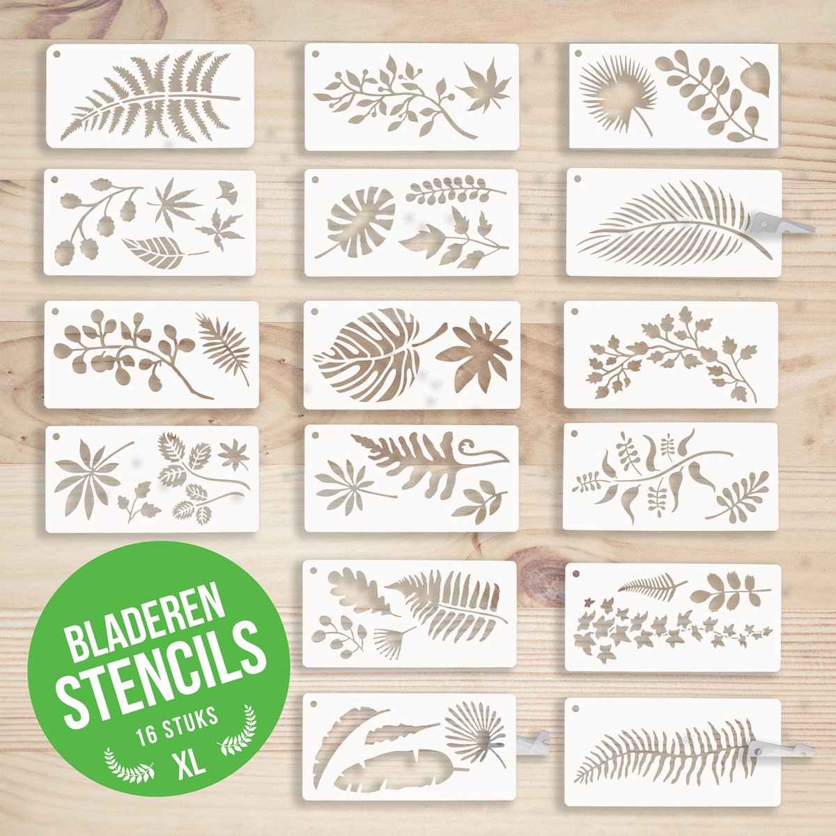 Verschillende stencils voor creatievelingen - Bladeren | 16 stuks | XL 30.5x15cm | PET plastic | Herbuikbaar | Eenvoudig schoon te maken - CREA010