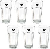 Waterglas set van 6 Waterglazen Drinkglas 320 ml Transparant Glas Hart Love Drinkbeker