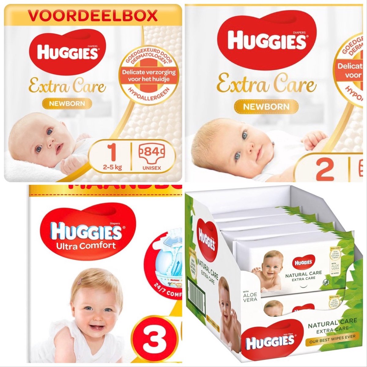 Huggies Newborn luiers voordeel startpakket 1+2+3+ 12 pak luierdoekjes Natural Care.