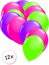 Ballonnen Neon Paars, Neon Roze & Neon Groen 12 stuks 25 cm