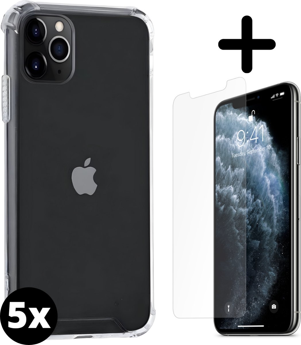 Fooniq Silicone Anti Shock 5x + Screenprotector 5x - Geschikt Voor Apple iPhone 11 Pro Max