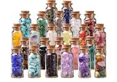 Bixorp Gems - Set van 24 Flesjes met Edelstenen - Kristallen Fles met Amethist/Rozenkwarts/Agaat/Turkoois/Amazoniet/Tijgeroog/Fluoriet