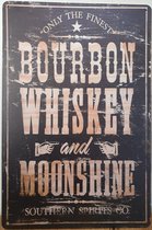 Bourboun Whiskey & Moonshine Reclamebord van metaal METALEN-WANDBORD - MUURPLAAT - VINTAGE - RETRO - HORECA- BORD-WANDDECORATIE -TEKSTBORD - DECORATIEBORD - RECLAMEPLAAT - WANDPLAA