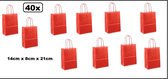 40x Koordtas papier rood 14cmx8cmx21cm - goodiebag|papieren|draagtas|tas|koord|festival|kado|themafeest|party|geschenken