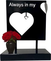 Urn "Always in my Heart" (28cm) - geheel zwart gecoat staal - 1.8L inhoud - uniek ontwerp - Nederlandse kwaliteit